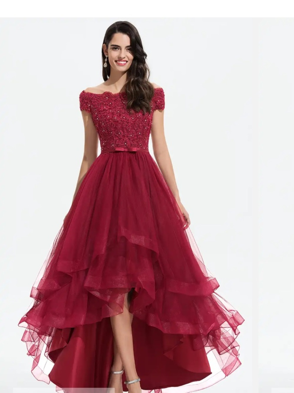 JJs House Ysabel Burgundy Off the Shoulder Strapless Bow Tulle Dress Size 12 NW
